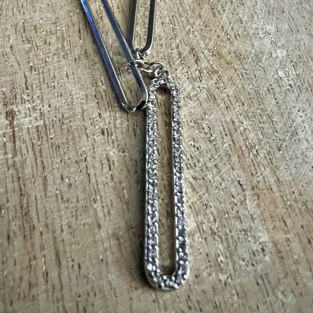 NEW MARLYN SCHIFF Paperclip Necklace with Crystal Charm - Silver Tone